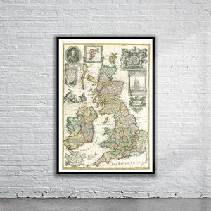 Schöne Vintage Karte der Britischen Inseln 1715 | Alte Landkarte Print | Vintage Wandkunst | Interior Design Ideen