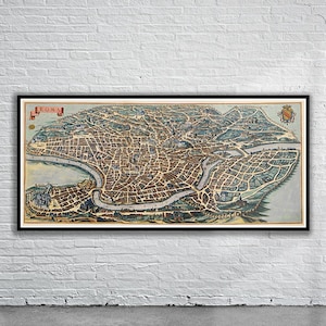 Schöne Vintage Panoramaaussicht auf Rom 1704 | Alte Landkarte | Vintage Wand Kunst | Ideen für die Inneneinrichtung