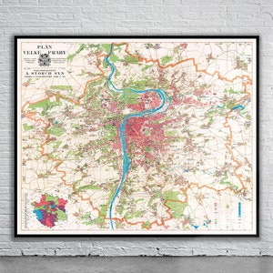Hermoso mapa antiguo de Praga de 1939 / Impresión de mapas antiguos / Arte mural antiguo / Ideas de diseño de interiores
