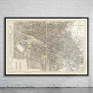 Belle carte vintage de Paris, France 1883 | Ancienne carte imprimée | Art mural vintage | Idées de décoration d'intérieur