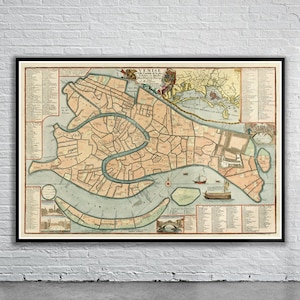 Belle carte vintage de Venise 1695 | Ancienne carte imprimée | Art mural vintage | Idées de décoration d'intérieur