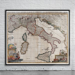 Vintage Antique Map of Italy 1702 | Old Map Print | Vintage Wall Art | Interior Design Ideas | House Gift