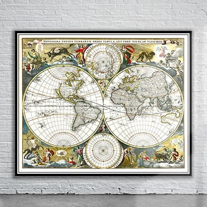 Vintage Antique Visscher Map of the World 1679 | Old Map Print | Vintage Wall Art | Interior Design Ideas | House Gift
