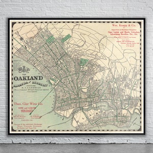 Vintage Antike Karte von Oakland, Kalifornien 1906 | Alte Landkarte | Vintage Wand Kunst | Interior Design-Ideen | Haus Geschenk