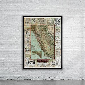 Belle carte vintage de la Californie 1896 | Ancienne carte imprimée | Art mural vintage | Idées de décoration d'intérieur
