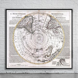 Vintage Karte von der Südhalbkugel, 1741 | Alte Landkarte | Vintage Wand Kunst | Ideen für die Inneneinrichtung