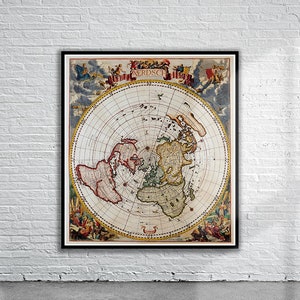 Vintage Antique Cornellis Dankertz &quot;Map from the Top of the World&quot; 1700 | Old Map Print | Vintage Wall Art | Interior Design Ideas