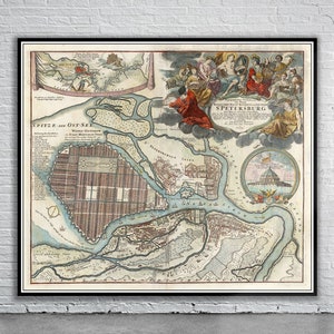 Vintage Antique Map of St. Petersburg 1720 | Old Map Print | Vintage Wall Art | Interior Design Ideas | House Gift
