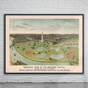 Schöne Vintage Panoramaaussicht auf Washington D.C. 1892 | Alte Landkarte | Vintage Wand Kunst | Ideen für die Inneneinrichtung