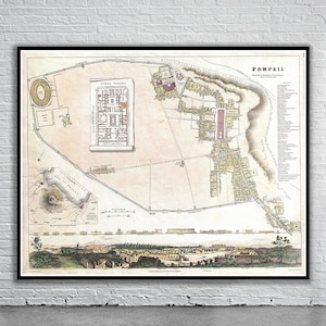 Vintage Antique Map of Pompeii 1832 | Old Map Print | Vintage Wall Art | Interior Design Ideas | House Gift