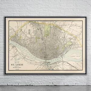 Belle carte vintage de Saint-Louis 1898 | Ancienne carte imprimée | Art mural vintage | Idées de décoration d'intérieur
