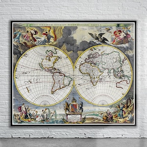 Beautiful Vintage Moses Pitt Old World Map 1680 | Old Map Print | Vintage Wall Art | Interior Design Ideas