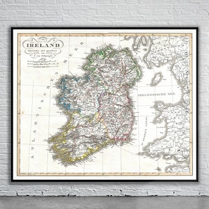 Hermoso mapa vintage de Irlanda 1841 / Impresión de mapa antiguo / Arte de pared vintage / Ideas de diseño de interiores