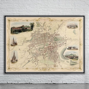 Belle carte vintage d'Édimbourg 1851 | Impression de carte ancienne | art mural vintage | Idées de design d'intérieur