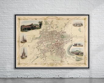 Vintage Antique Map of Edinburgh 1851 | Old Map Print | Vintage Wall Art | Interior Design Ideas | House Gift