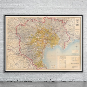Belle carte vintage de Tokyo 1946 | Impression de carte ancienne | art mural vintage | Idées de design d'intérieur