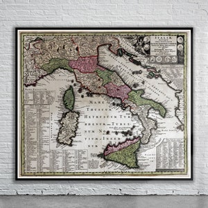 Vintage Antique Map of Italy 1750 | Old Map Print | Vintage Wall Art | Interior Design Ideas | House Gift