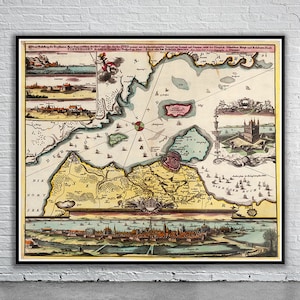 Hermoso mapa antiguo de Copenhague de 1730 / Impresión de mapas antiguos / Arte mural antiguo / Ideas de diseño de interiores