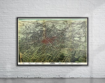 Beautiful Vintage Birdseye View of Atlanta 1892 | Old Map Print | Vintage Wall Art | Interior Design Ideas