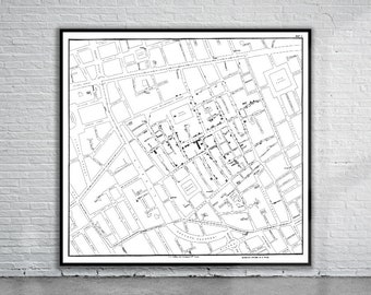 Beautiful Vintage John Snow Cholera Map of London, England 1854 | Old Map Print | Vintage Wall Art | Interior Design Ideas