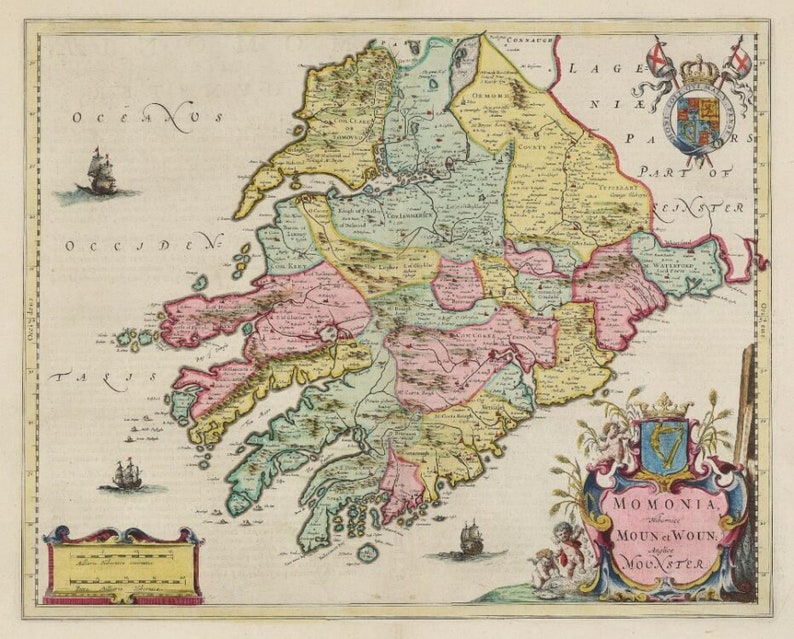 Vintage Map of Munster Ireland 1665 Old Map Print Vintage Etsy