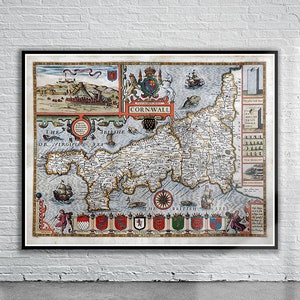 Schöne Vintage Karte von Cornwall 1646 | Alte Landkarte Print | Vintage Wandkunst | Interior Design Ideen