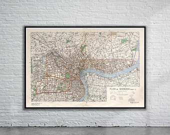 Vintage Antique Map of Shanghai 1935 | Old Map Print | Vintage Wall Art | Interior Design Ideas | House Gift