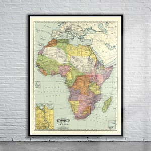 Belle carte vintage de l'Afrique 1897 | Impression de carte ancienne | art mural vintage | Idées de design d'intérieur