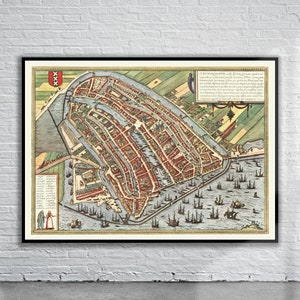 Belle carte vintage d'Amsterdam 1574 | Ancienne carte imprimée | Art mural vintage | Idées de décoration d'intérieur