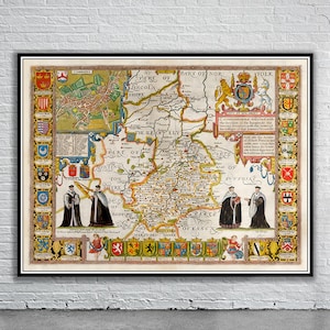 Belle carte vintage du Cambridgeshire, Angleterre | Ancienne carte imprimée | Art mural vintage | Idées de décoration d'intérieur