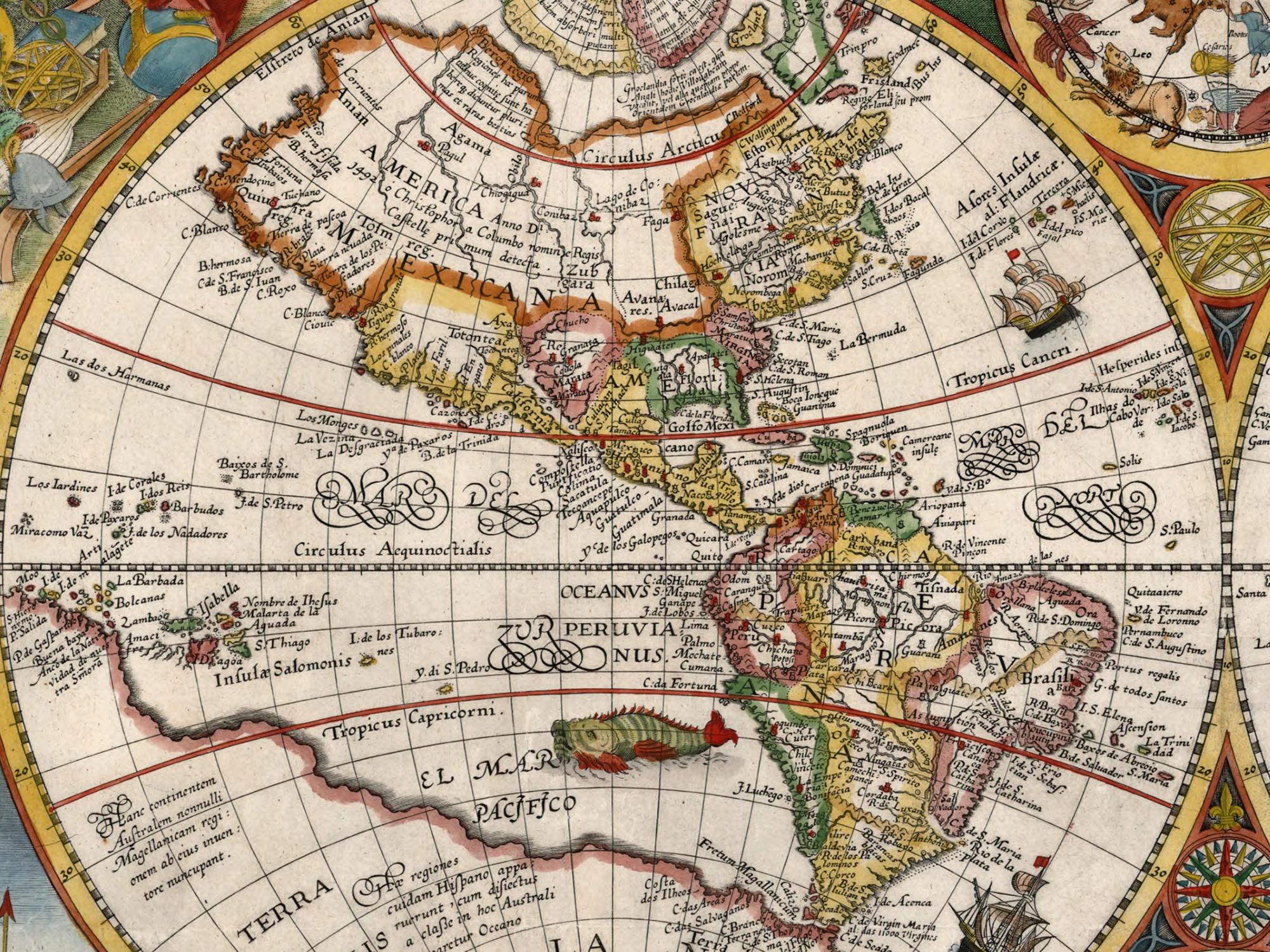 ヴィンテージアンティークプランキウス旧世界地図 1594 | 古地図