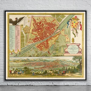 Hermoso mapa antiguo de Florencia 1731 / Impresión de mapas antiguos / Arte mural antiguo / Ideas de diseño de interiores