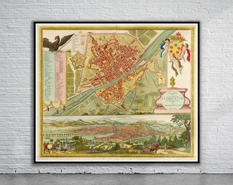 Vintage Antique Map of Florence 1731 | Old Map Print | Vintage Wall Art | Interior Design Ideas | House Gift