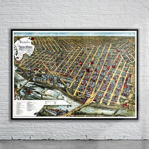 Belle vue vintage de la carte Birdseye de Minneapolis 1891 | Ancienne carte imprimée | art mural vintage | Idées de design d'intérieur