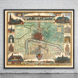 Belle carte vintage d'Anvers 1696 | Ancienne carte imprimée | Art mural vintage | Idées de décoration d'intérieur