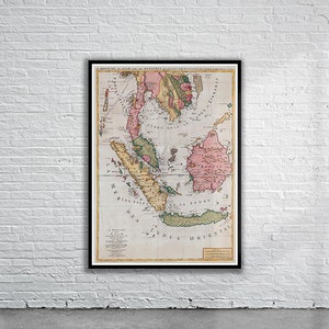Hermoso mapa vintage del sudeste asiático 1705 / Impresión de mapas antiguos / Arte de pared vintage / Ideas de diseño de interiores
