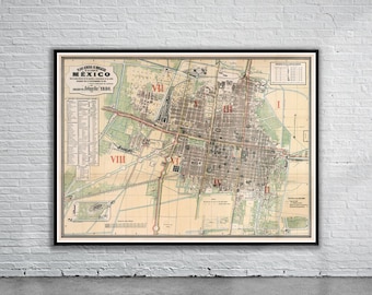 Beautiful Vintage Map of Mexico City 1888 | Old Map Print | Vintage Wall Art | Interior Design Ideas