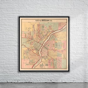 Vintage Antike Karte von Rockford 1886 | Alte Landkarte | Vintage Wand Kunst | Interior Design-Ideen | Haus Geschenk