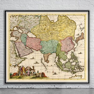 Belle carte vintage de l'Asie 1680 | Impression de carte ancienne | art mural vintage | Idées de design d'intérieur