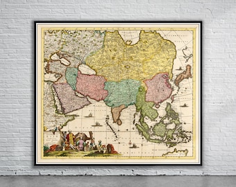 Vintage Antique Map of Asia 1680 | Old Map Print | Vintage Wall Art | Interior Design Ideas | House Gift