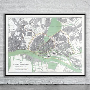 Belle carte vintage de Hambourg 1880 | Ancienne carte imprimée | Art mural vintage | Idées de décoration d'intérieur