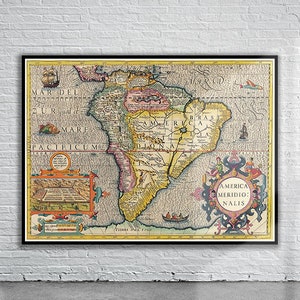 Hermoso mapa vintage de América del Sur 1623. / Impresión de mapa antiguo / Arte de pared vintage / Ideas de diseño de interiores