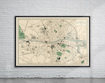 Vintage Antique Map of Dublin, Ireland  1880 | Old Map Print | Vintage Wall Art | Interior Design Ideas | House Gift