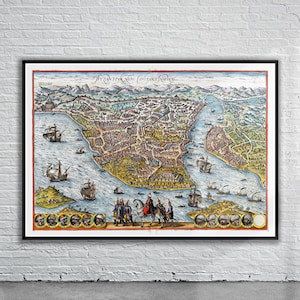 Belle carte vintage de Byzance 1572 | Ancienne carte imprimée | Art mural vintage | Idées de décoration d'intérieur