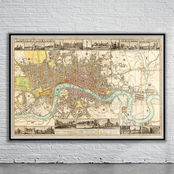 Beautiful Vintage Map of London, England 1816 | Old Map Print | Vintage Wall Art | Interior Design Ideas