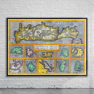 Belle carte vintage de Crète 1584 | Impression de carte ancienne | art mural vintage | Idées de design d'intérieur