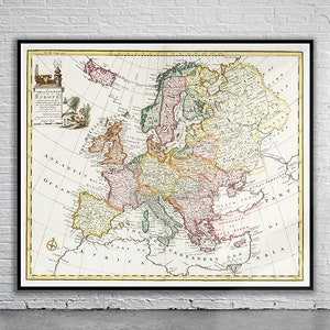 Schöne Vintage Karte von Europa 1744 | Alte Landkarte Print | Vintage Wandkunst | Interior Design Ideen
