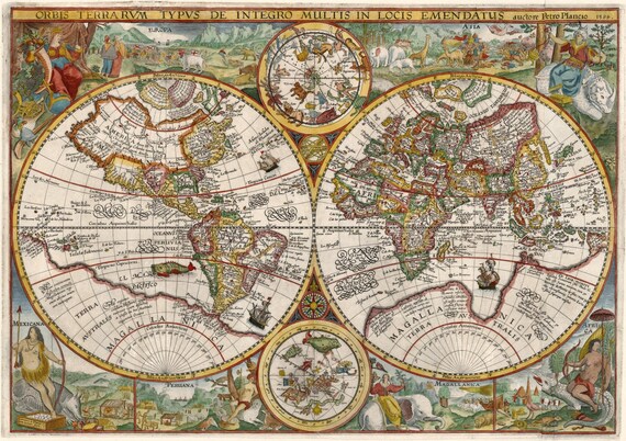 ヴィンテージアンティークプランキウス旧世界地図 1594 | 古地図