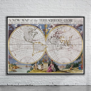 Beautiful Vintage Wells Old World Map 1700 | Old Map Print | Vintage Wall Art | Interior Design Ideas