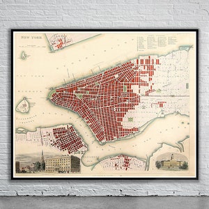 Hermoso mapa vintage de Nueva York 1852 / Impresión de mapa antiguo / Arte de pared vintage / Ideas de diseño de interiores